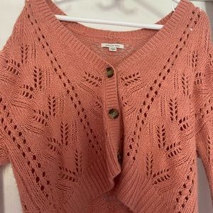 AMERICAN EAGLE Pointelle cropped open knit cardigan